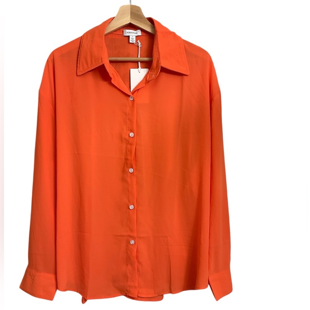 Nordstrom Chiffon Coral Button Up Blouse